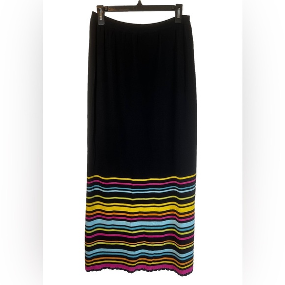 Vinatge Double D Ranch Black Maxi Skirt with Pastel Stripes at Hem Size M - Picture 1 of 6